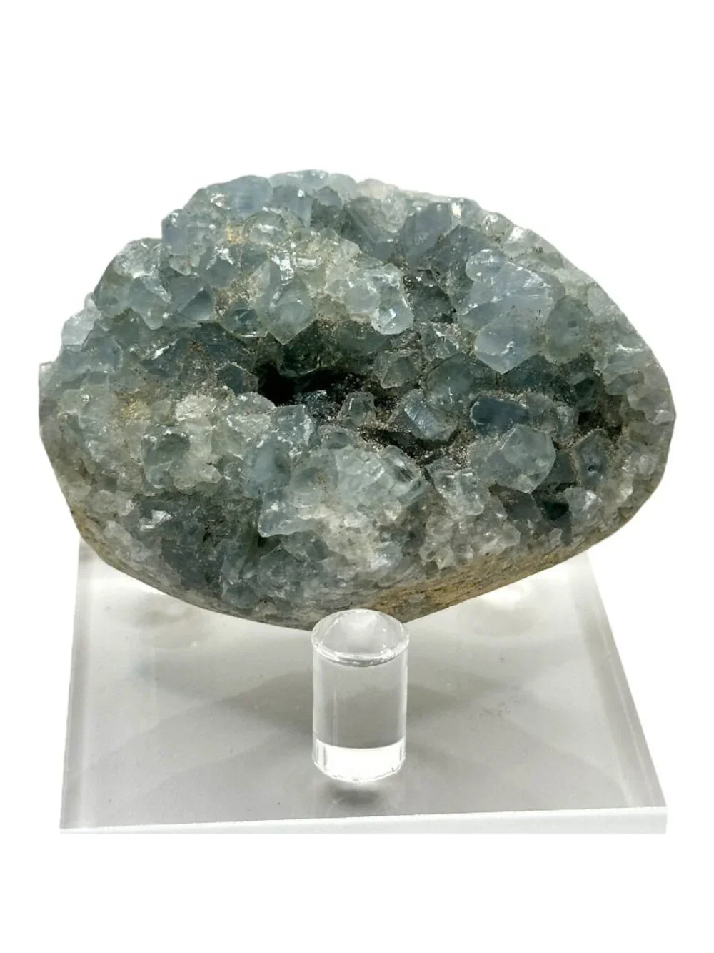 Natural Blue Celestite Geode Cluster On Display Stand - 2.5 Inches Long